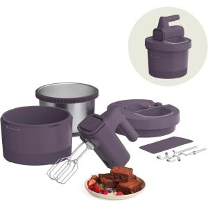 bella 3.5 Qt Hand & Stand Mixer, 2 in 1 Electric Mixer with Bowl, Dough Hook, Whisk & Egg Beater, Multifunctional Handheld Mixer for Baking, 200 Watt, Seaglass(Plum)