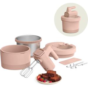 bella 3.5 Qt Hand & Stand Mixer, 2 in 1 Electric Mixer with Bowl, Dough Hook, Whisk & Egg Beater, Multifunctional Handheld Mixer for Baking, 200 Watt, Seaglass(Blossom)