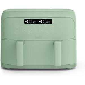 bella 4 Qt TriZone Air Fryer, EverGood™ Ceramic Nonstick Coating, Dual Basket Design w Removable Divider, Digital Touchscreen Control w 6 Preset Cooking Options, 1200 Watt, 3lb Capacity, Oatmilk(Seaglass)