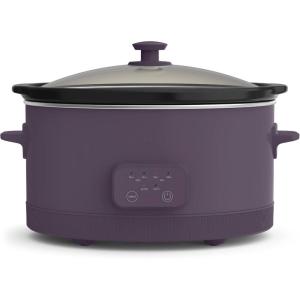 bella 6.0 Qt Programmable Slow Cooker, Ceramic Nonstick Coating, Adjustable Temperature & Cooking Times, Dishwasher Safe Stoneware Pot & Tempered Glass Lid, Tangle Free Cord Wrap, Blossom(Plum)
