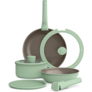 bella 8 Piece Removable Handle Cookware Set, Fits-anywhere™ Kitchenware w EverGood™ Ceramic Nonstick Coating​, Dishwasher & Oven Safe, All Stovetops Compatible, Glass Lids with Silicone Rims, Black(Seaglass)