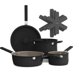 bella 9 Piece Ceramic Nonstick Cookware Set, Fits-anywhere™ Kitchenware w EverGood™ Coating, Dishwasher & Oven Safe, All Stovetops Compatible, Stackable Design, Cool Touch Handles, Plum(Black)