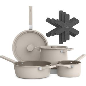 bella 9 Piece Ceramic Nonstick Cookware Set, Fits-anywhere™ Kitchenware w EverGood™ Coating, Dishwasher & Oven Safe, All Stovetops Compatible, Stackable Design, Cool Touch Handles, Plum(Oatmilk)
