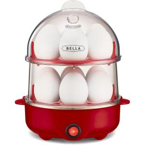 bella Electric Egg Cooker, 14 Eggs Capacity Tray, Double Stack, for Poached, Scrambled, Hard, Medium & Soft Boiled Eggs, Omelets and Steamed Dumplings, Auto Shutoff, 360 Watt, Oatmilk(Red)