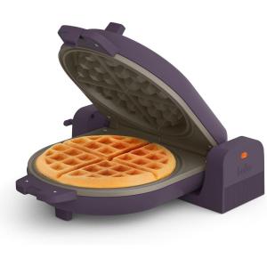 bella Flip-n-Store Waffle Maker, EverGood™ Ceramic Nonstick Coating, Fits-anywhere™ Kitchenware, Power Indicator Light & Touch Handle, 7” Wide & 1″ Deep Plates, 1000 Watt, Surf(Plum)
