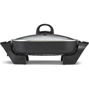 bella Make & Take Electric Skillet, Fits-anywhere™ kitchenware, EverGood™ Ceramic Coating, Adjustable Temperature & Dishwasher-Safe Tempered Glass Lid, Cast Aluminum Base, 1200 Watt, Oatmilk(Black)