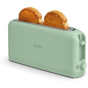 bella 2 Slice Slim Toaster, Fits-anywhere™ Kitchenware, 6 Setting Shade Control with Reheat & Cancel Buttons, Fits Sourdough, 10” Long Slot, Anti Jam & Auto Shutoff, 900 Watt, Seaglass(Seaglass)