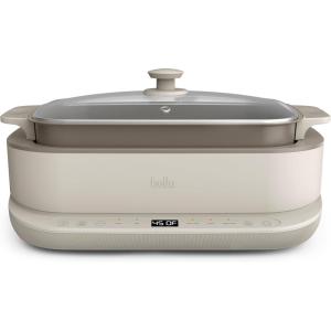 bella 6.0 QT Multi-Cooker, Ceramic Nonstick Coating, 4-in-1 Versatility, 4 cooking functions, Slow Cook, Sear, Saute, Steam, Serves 7 people, Dishwasher Safe Pot & Tempered Glass Lid, Tangle Free Cord Wrap, Oatmilk