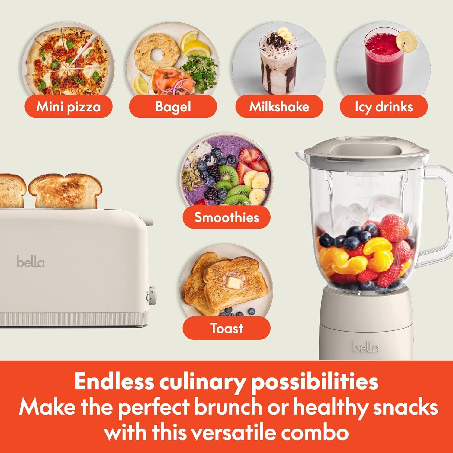 image:imageBELLA 10 speed Flip amp Store Countertop Blender 2 Slice Slim toaster Fitsanywhere Kitchenware Smart Toaster w 6 Shades Control amp Smoothie Blender w 48oz Capacity Pitcher Oatmilk
