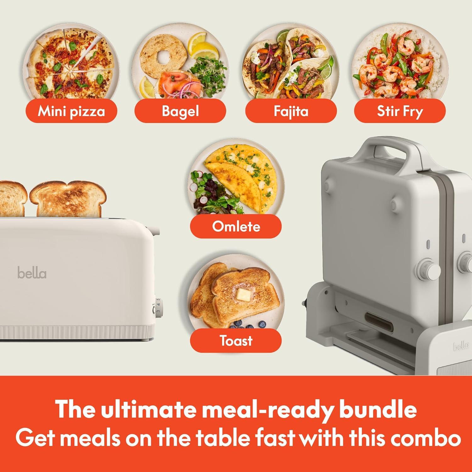 image:imageBELLA 10 x 20 in FoldnStore Dual Temp Griddle 2 Slice Slim toaster Fitsanywhere Kitchenware Slim Toaster w 6 Shades Control amp Griddle w EverGood Ceramic Nonstick Coating Oatmilk