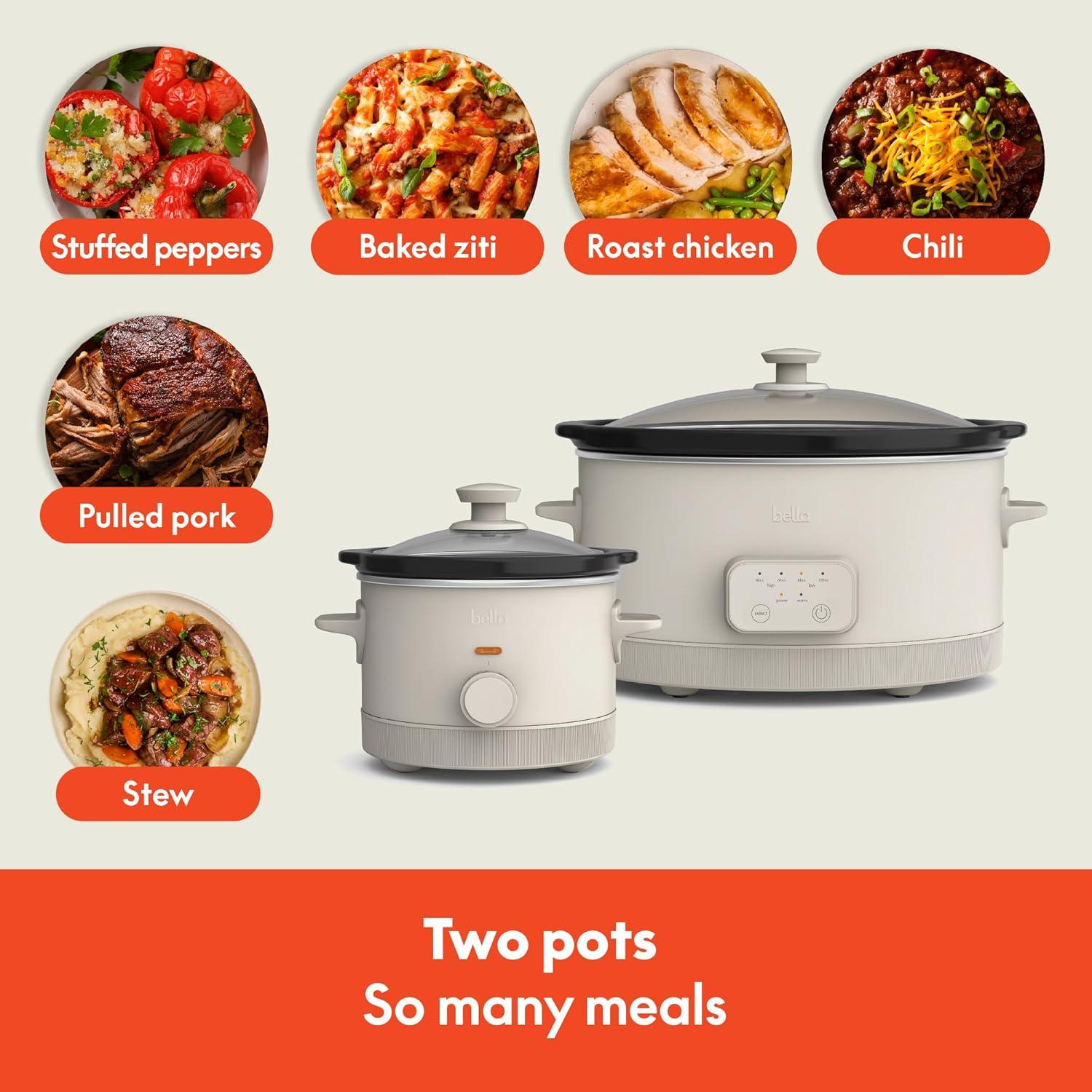 image:imageBELLA 15 Qt Slow Cooker 6 Qt Programmable Slow Cooker EverGood Ceramic Nonstick Coating Adjustable Temperature Dishwasher Safe Stoneware Pot amp Tempered Glass Lid Cool Touch Handles Oatmilk