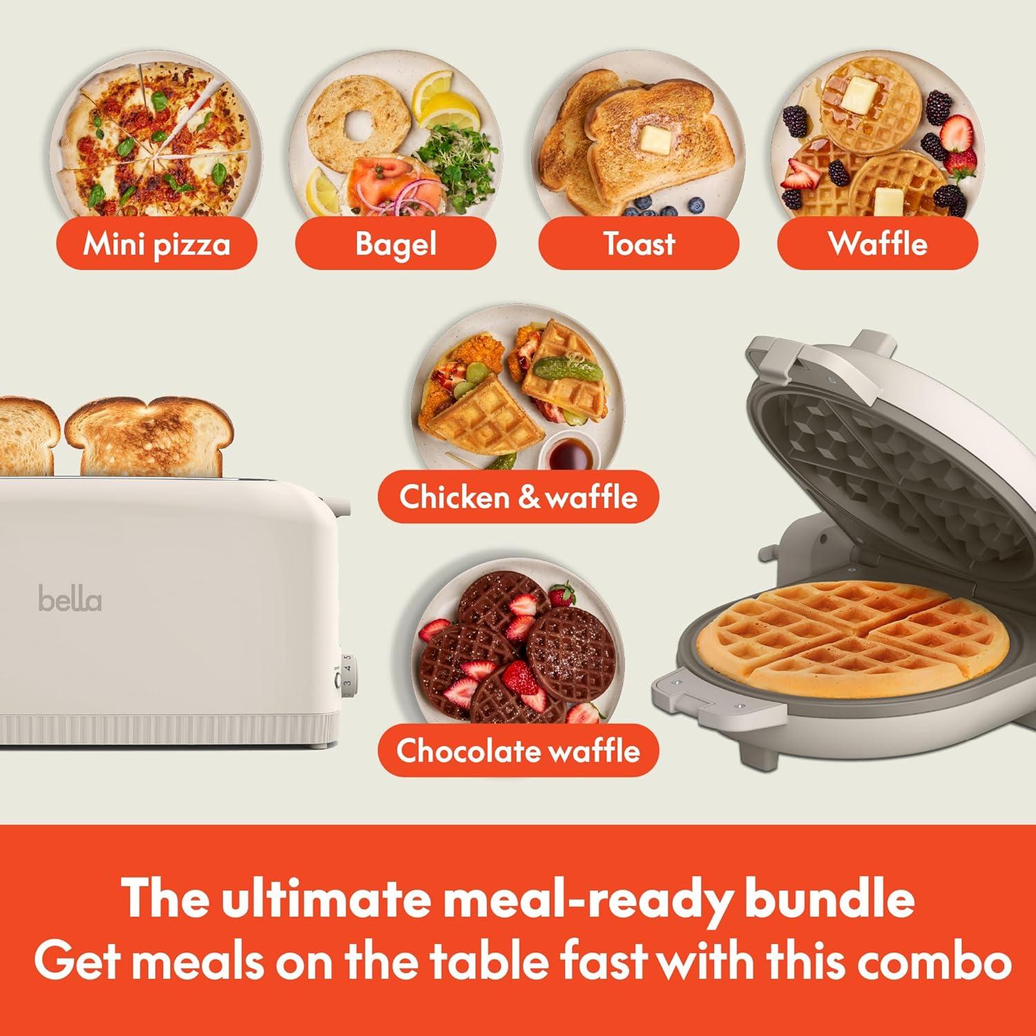 image:imageBELLA 2 slice Slim toaster FlipnStore Ceramic Waffle Maker Fitsanywhere Kitchenware Waffle Iron w with EverGood Ceramic Nonstick Coating amp Smart Toaster w 6 Shades Control Oatmilk