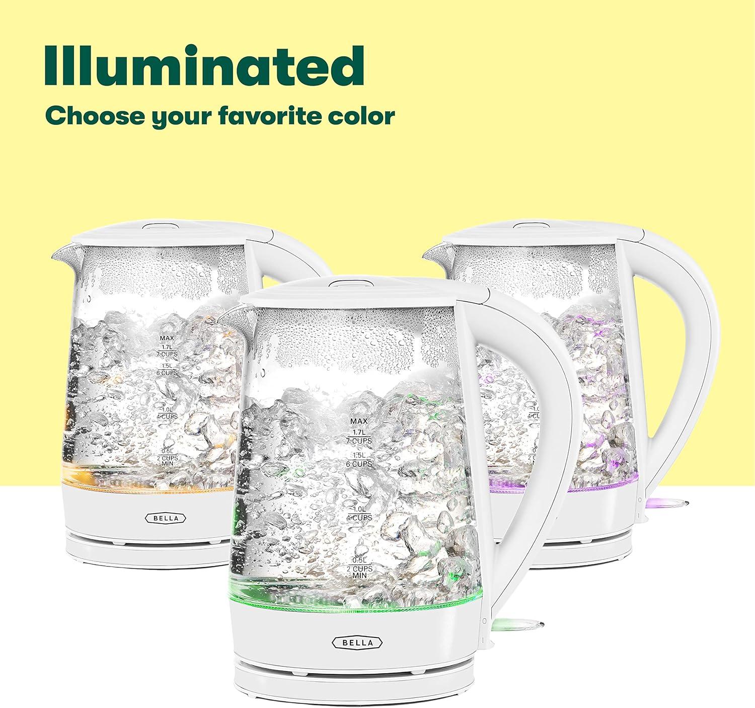 image:imagebella 17 Liter Glass Electric Kettle Quickly Boil 7 Cups of Water in 67 Minutes Soft Blue LED Lights Illuminate While Boiling Cordless Portable Water Heater Carefree Auto ShutOff BlackWhite Green