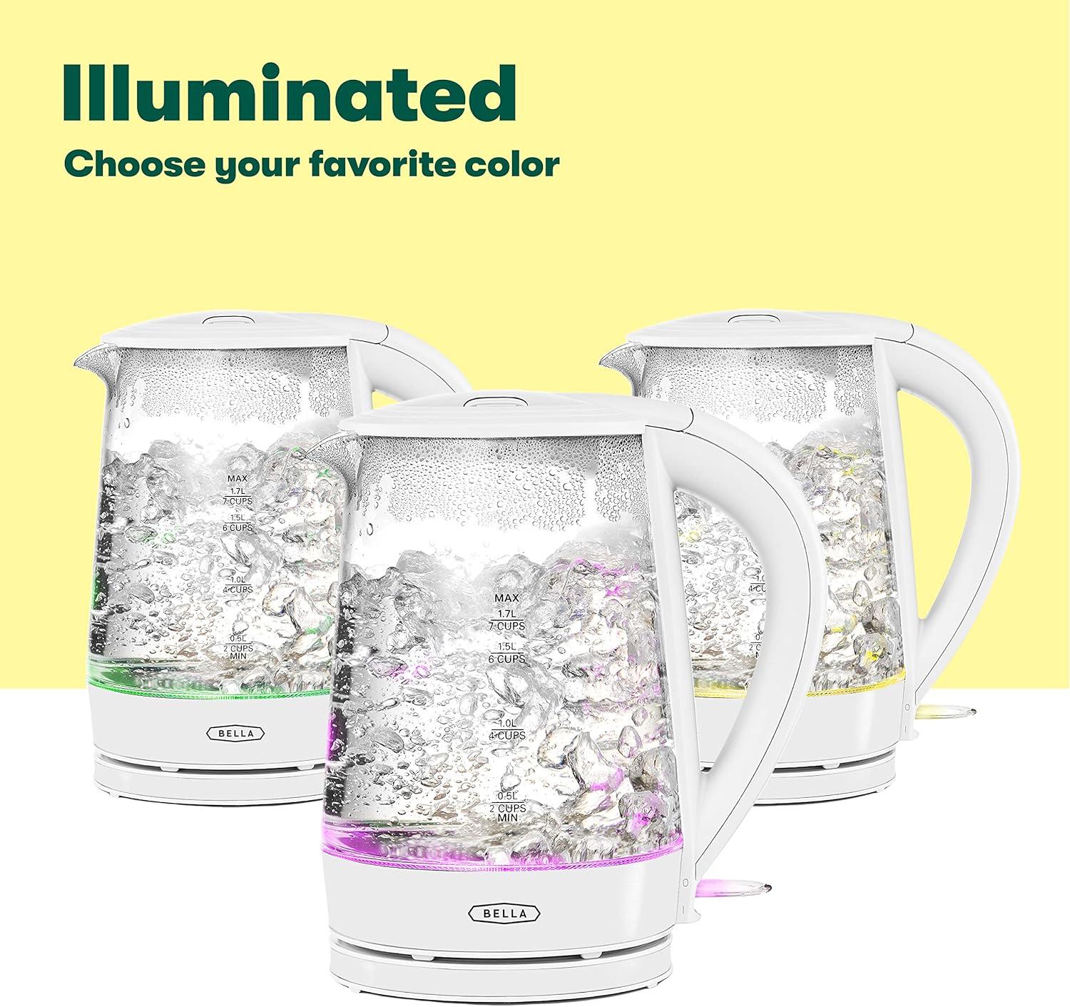 image:imagebella 17 Liter Glass Electric Kettle Quickly Boil 7 Cups of Water in 67 Minutes Soft Blue LED Lights Illuminate While Boiling Cordless Portable Water Heater Carefree Auto ShutOff BlackWhite Pink