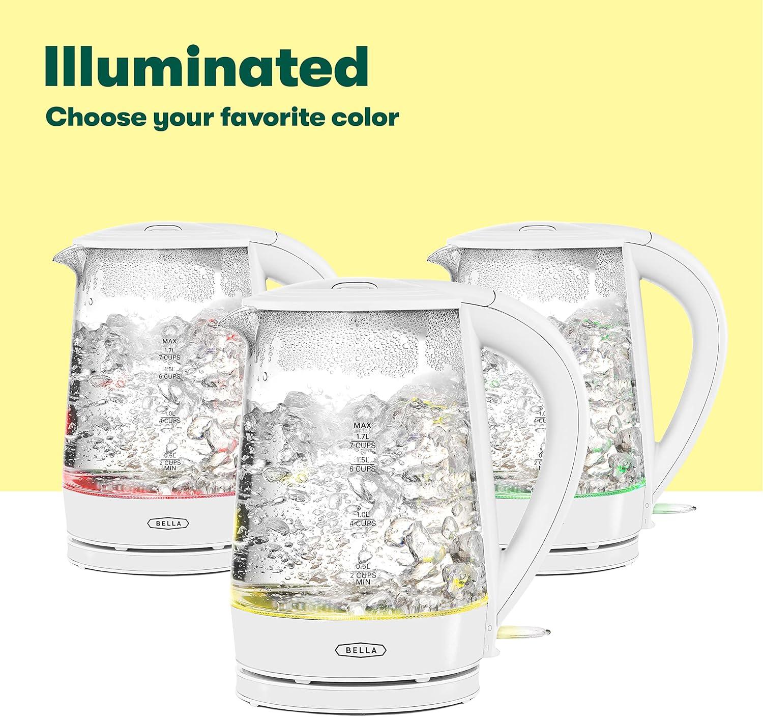image:imagebella 17 Liter Glass Electric Kettle Quickly Boil 7 Cups of Water in 67 Minutes Soft Blue LED Lights Illuminate While Boiling Cordless Portable Water Heater Carefree Auto ShutOff BlackWhite Yellow