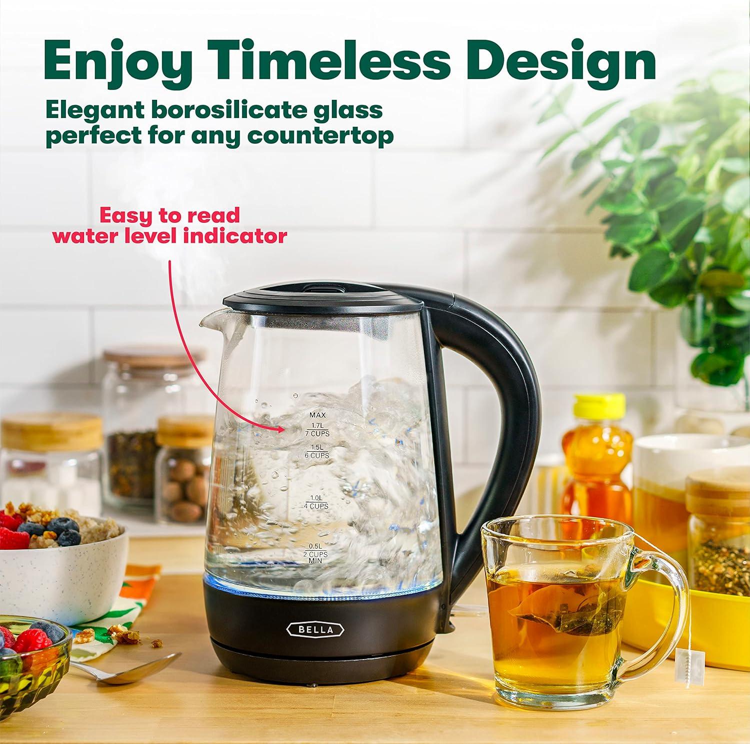 image:imagebella 17 Liter Glass Electric Kettle Quickly Boil 7 Cups of Water in 67 Minutes Soft Blue LED Lights Illuminate While Boiling Cordless Portable Water Heater Carefree Auto ShutOff BlackBlack