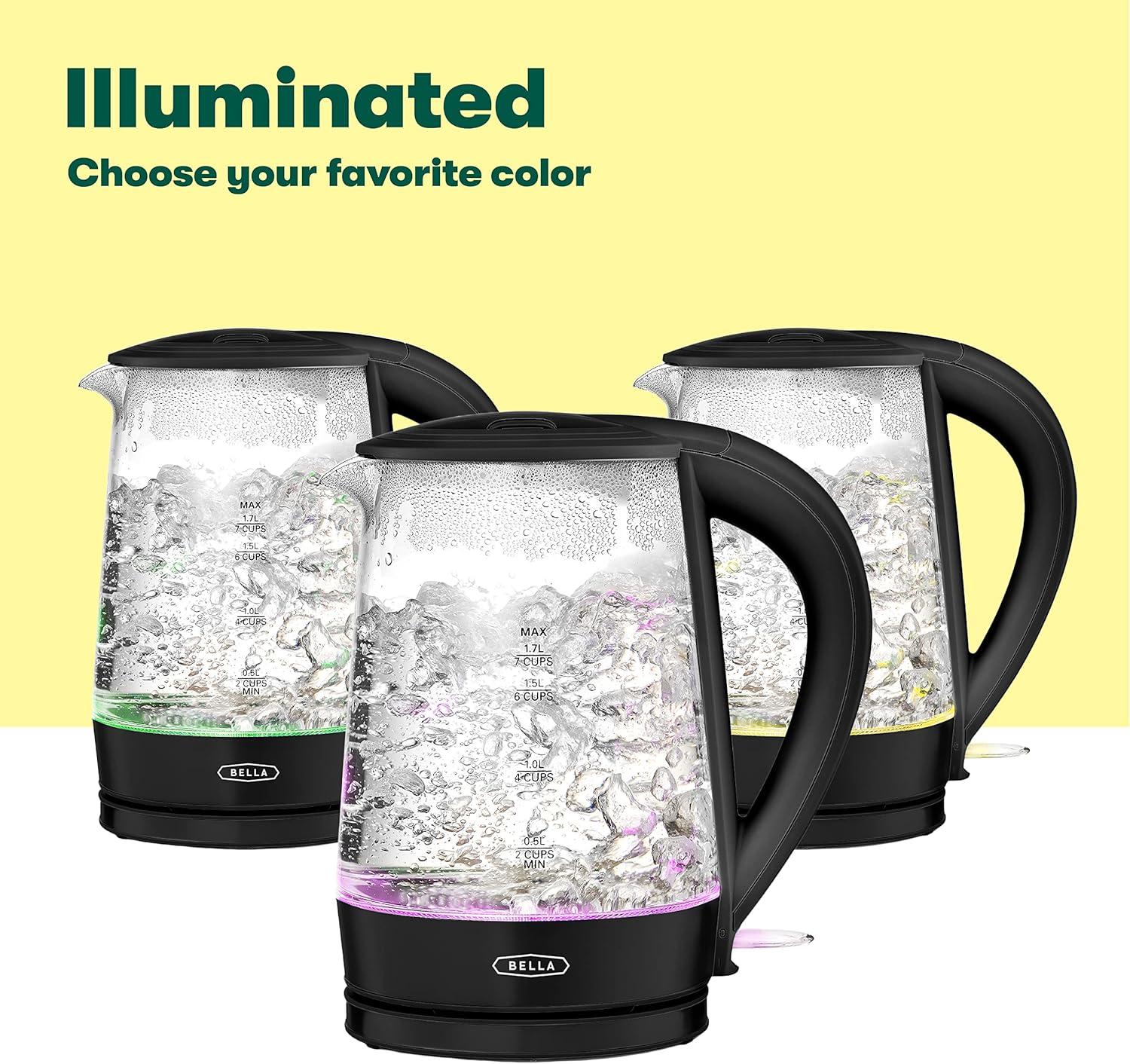 image:imagebella 17 Liter Glass Electric Kettle Quickly Boil 7 Cups of Water in 67 Minutes Soft Blue LED Lights Illuminate While Boiling Cordless Portable Water Heater Carefree Auto ShutOff BlackBlack Pink