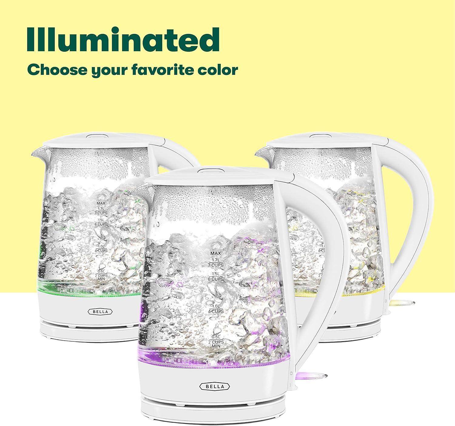 image:imagebella 17 Liter Glass Electric Kettle Quickly Boil 7 Cups of Water in 67 Minutes Soft Blue LED Lights Illuminate While Boiling Cordless Portable Water Heater Carefree Auto ShutOff BlackWhite