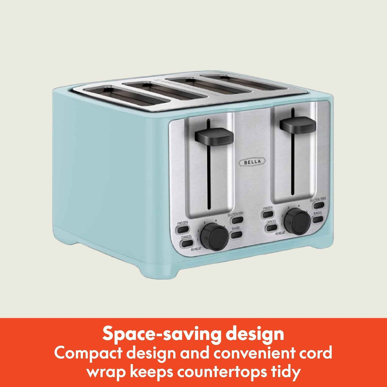 image:imagebella 4 Slice Toaster with Auto Shut Off Extra Wide Slots amp Removable Crumb Tray and Cancel Defrost amp Reheat Function Toast Bread amp Bagel BlackAqua