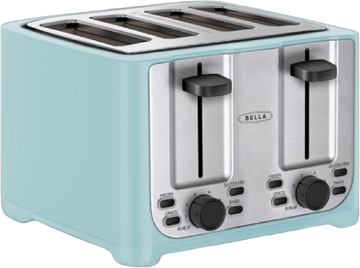 image:imagebella 4 Slice Toaster with Auto Shut Off Extra Wide Slots amp Removable Crumb Tray and Cancel Defrost amp Reheat Function Toast Bread amp Bagel BlackAqua
