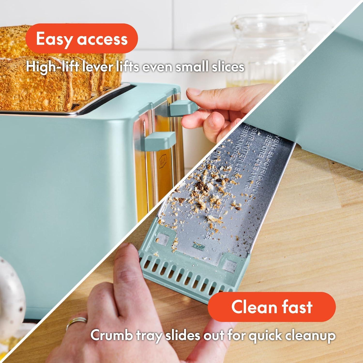 image:imagebella 4 Slice Toaster with Auto Shut Off Extra Wide Slots amp Removable Crumb Tray and Cancel Defrost amp Reheat Function Toast Bread amp Bagel BlackAqua