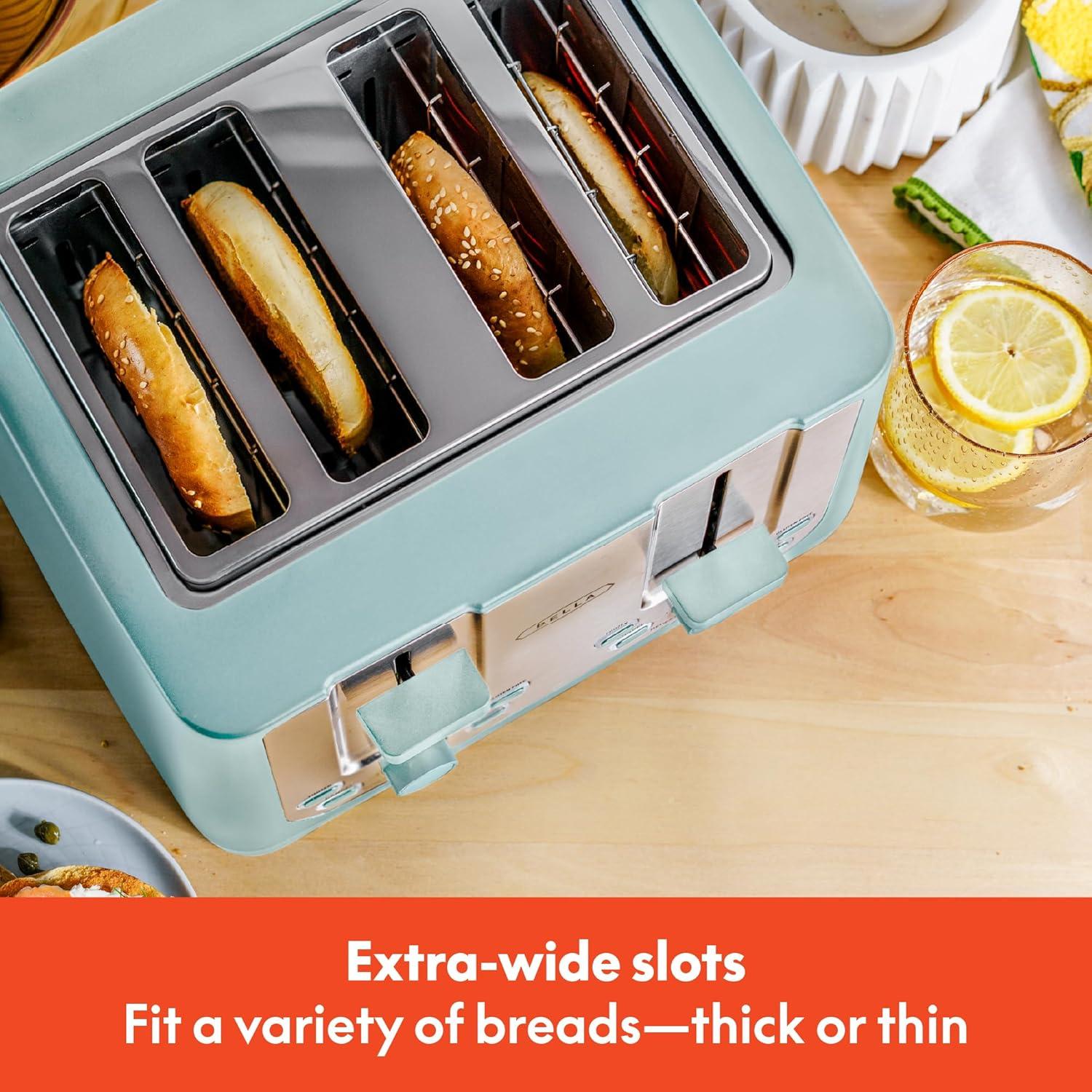 image:imagebella 4 Slice Toaster with Auto Shut Off Extra Wide Slots amp Removable Crumb Tray and Cancel Defrost amp Reheat Function Toast Bread amp Bagel BlackAqua