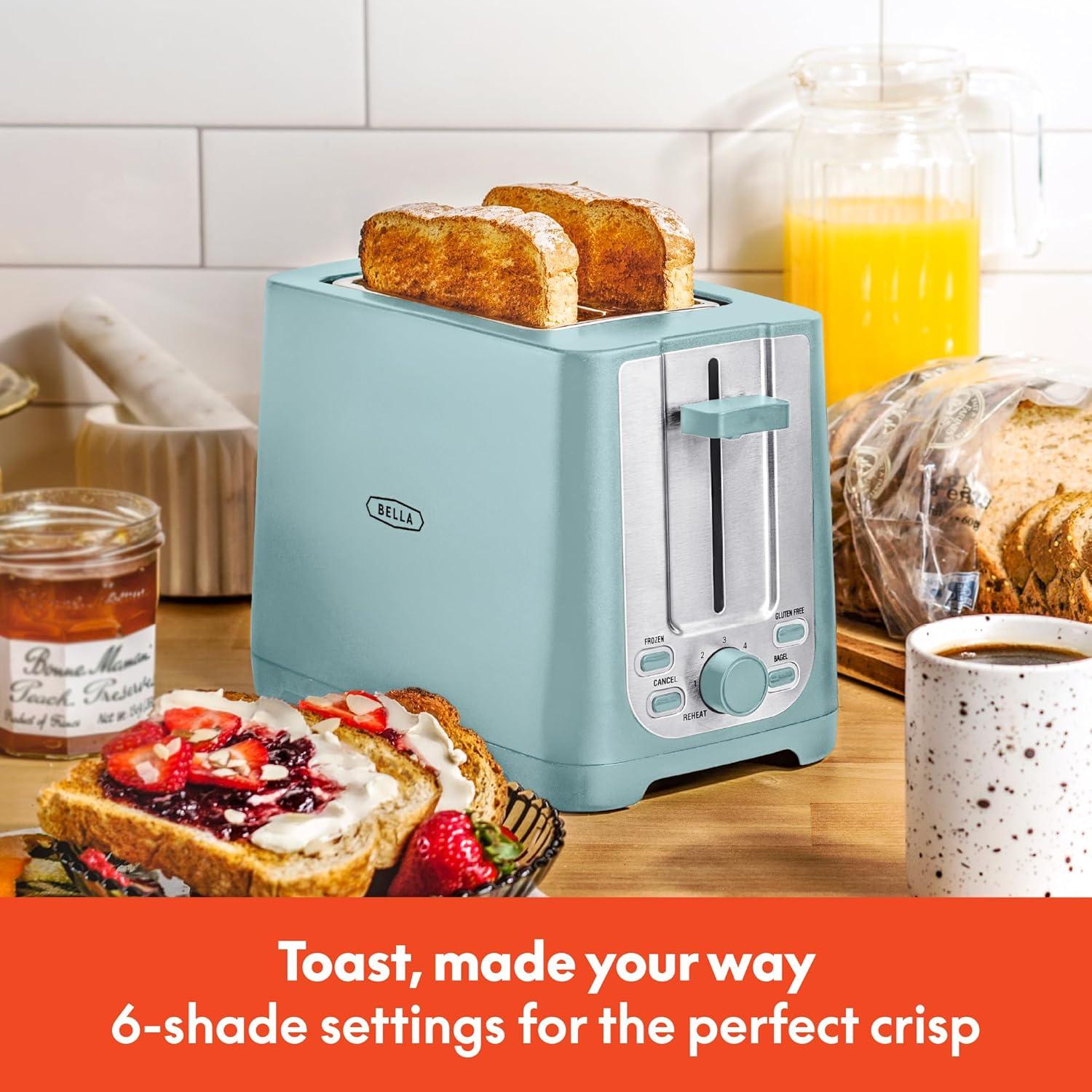 image:imagebella 4 Slice Toaster with Auto Shut Off Extra Wide Slots amp Removable Crumb Tray and Cancel Defrost amp Reheat Function Toast Bread amp Bagel BlackAqua