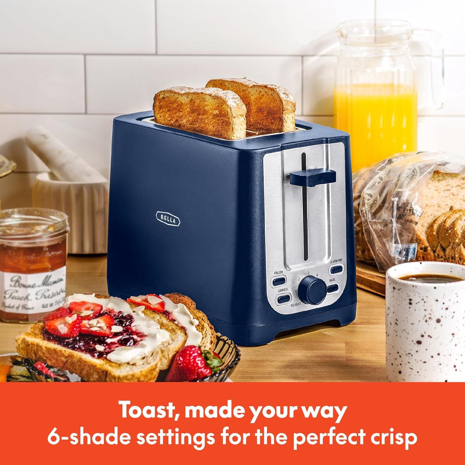 image:imagebella 4 Slice Toaster with Auto Shut Off Extra Wide Slots amp Removable Crumb Tray and Cancel Defrost amp Reheat Function Toast Bread amp Bagel BlackBlue