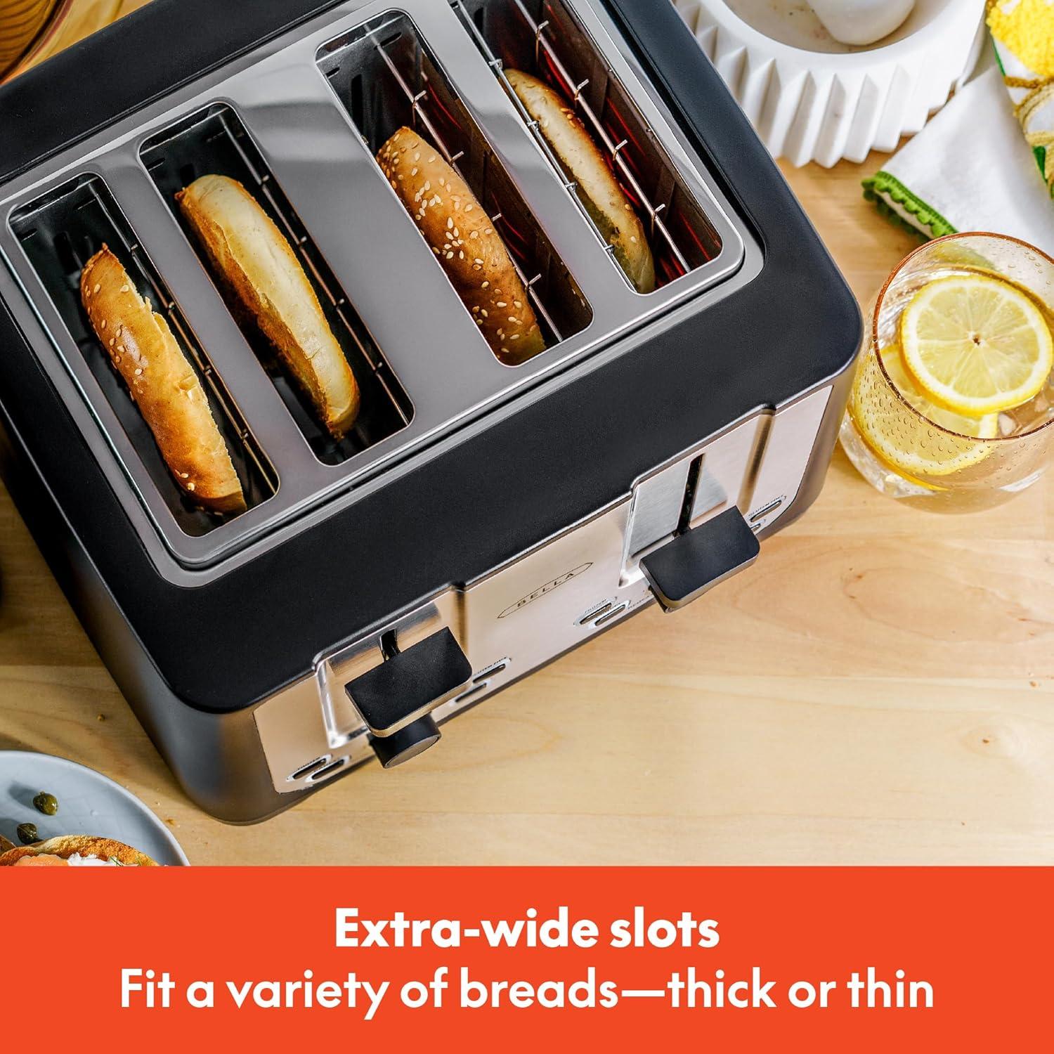 image:imagebella 4 Slice Toaster with Auto Shut Off Extra Wide Slots amp Removable Crumb Tray and Cancel Defrost amp Reheat Function Toast Bread amp Bagel BlackBlack