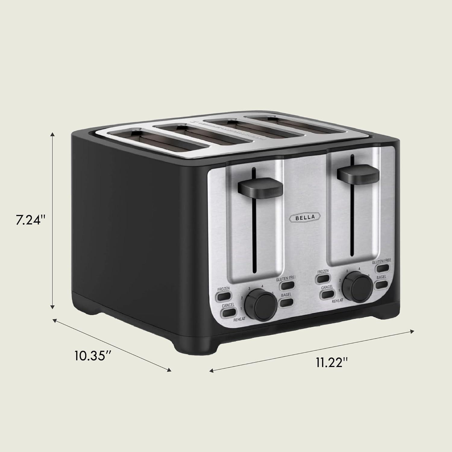image:imagebella 4 Slice Toaster with Auto Shut Off Extra Wide Slots amp Removable Crumb Tray and Cancel Defrost amp Reheat Function Toast Bread amp Bagel BlackBlack