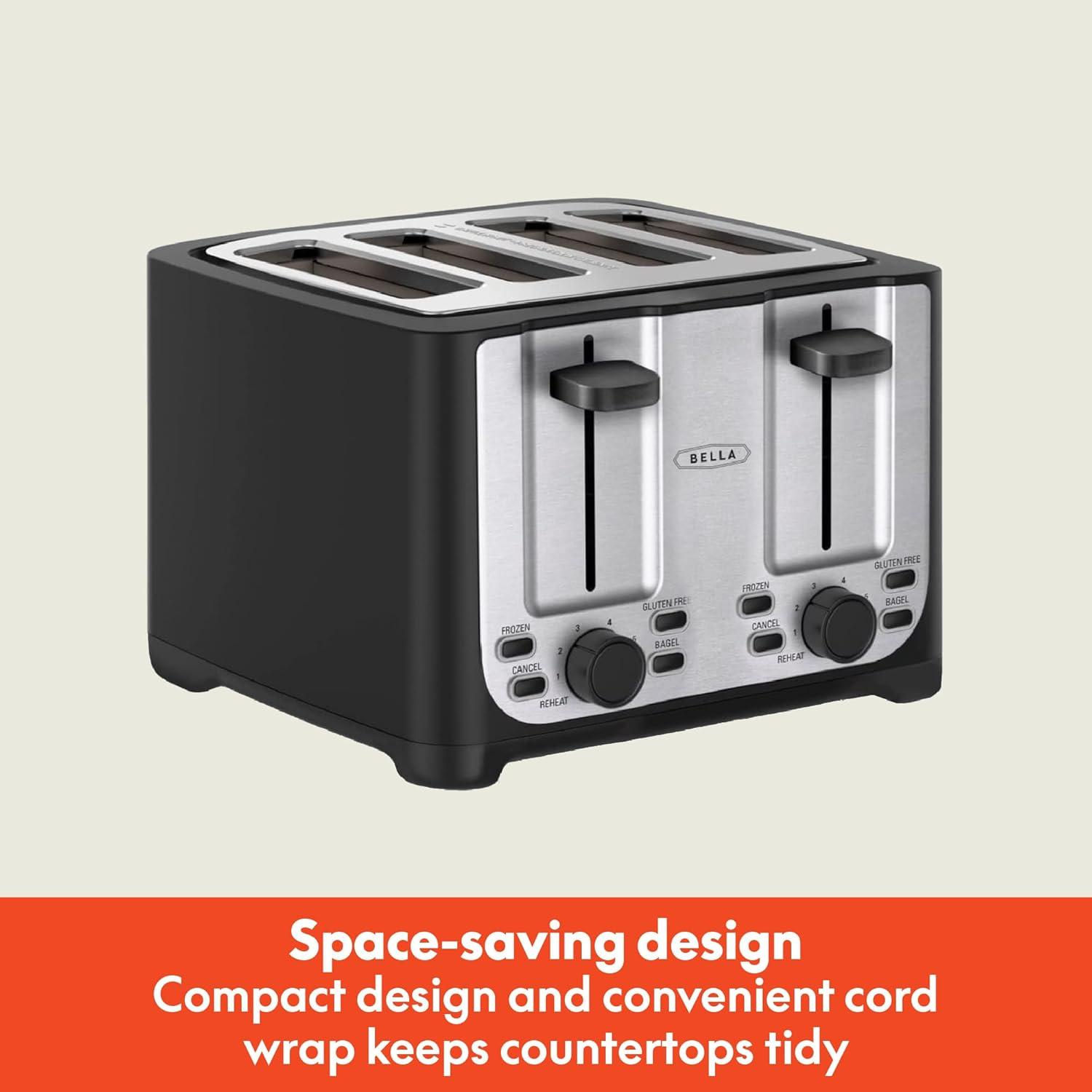 image:imagebella 4 Slice Toaster with Auto Shut Off Extra Wide Slots amp Removable Crumb Tray and Cancel Defrost amp Reheat Function Toast Bread amp Bagel BlackBlack