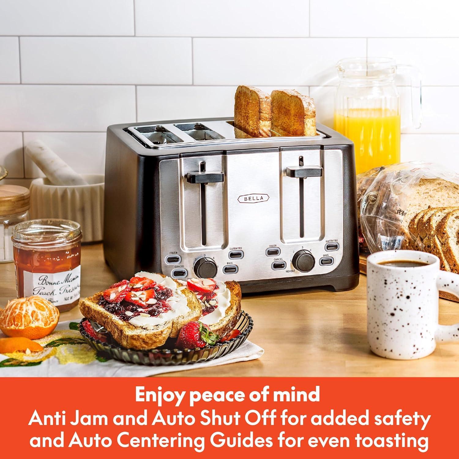 image:imagebella 4 Slice Toaster with Auto Shut Off Extra Wide Slots amp Removable Crumb Tray and Cancel Defrost amp Reheat Function Toast Bread amp Bagel BlackBlack
