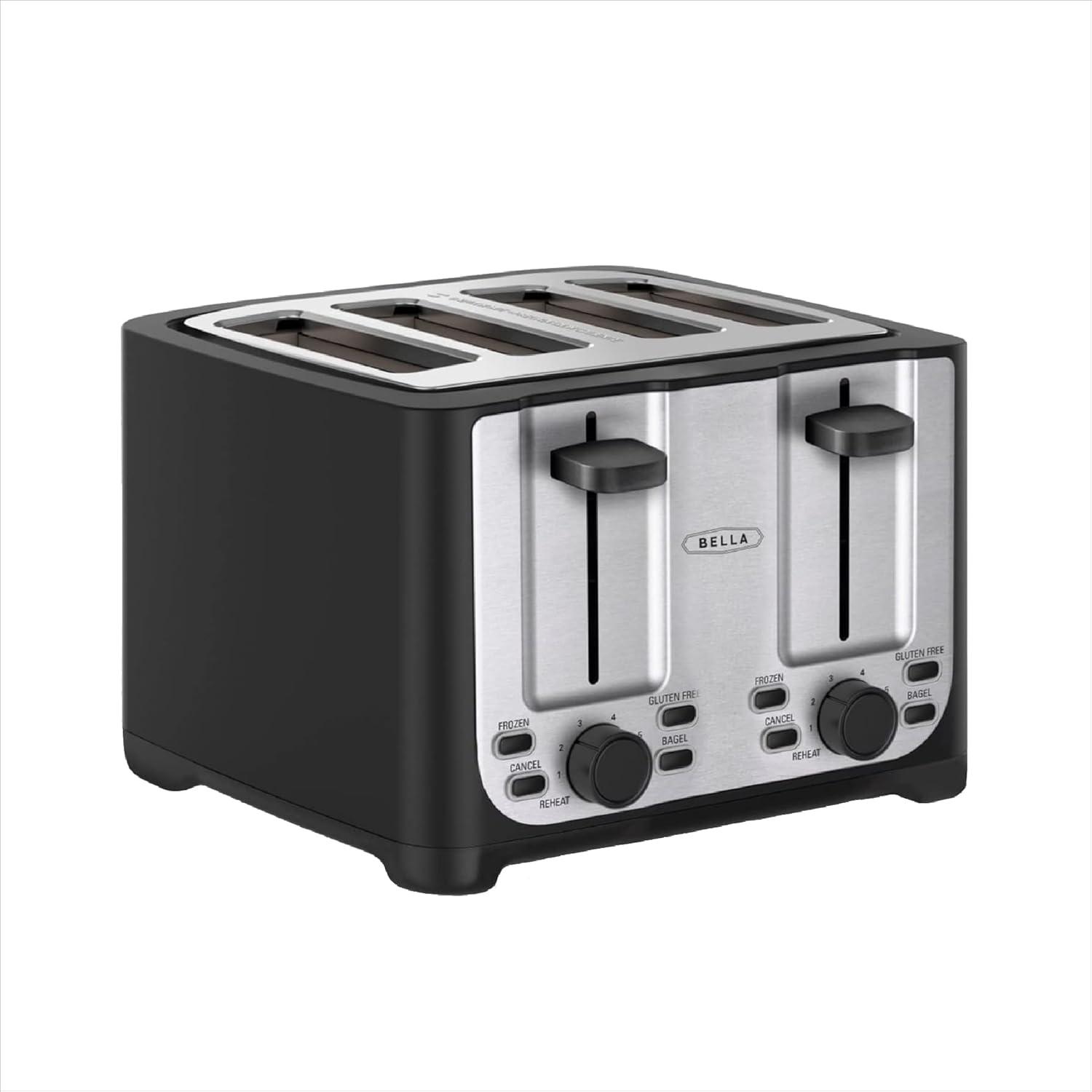 image:imagebella 4 Slice Toaster with Auto Shut Off Extra Wide Slots amp Removable Crumb Tray and Cancel Defrost amp Reheat Function Toast Bread amp Bagel BlackBlack
