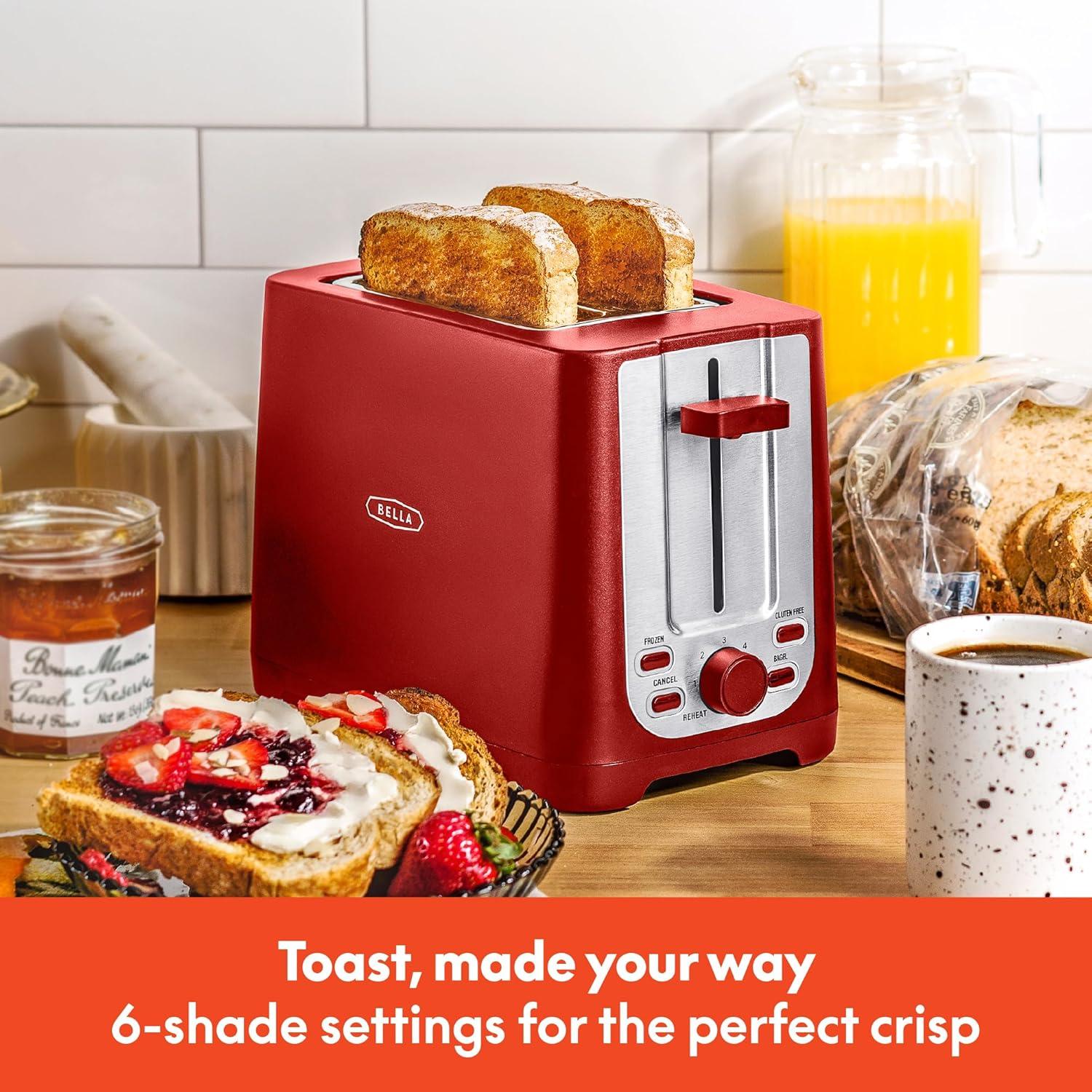 image:imagebella 4 Slice Toaster with Auto Shut Off Extra Wide Slots amp Removable Crumb Tray and Cancel Defrost amp Reheat Function Toast Bread amp Bagel BlackRed