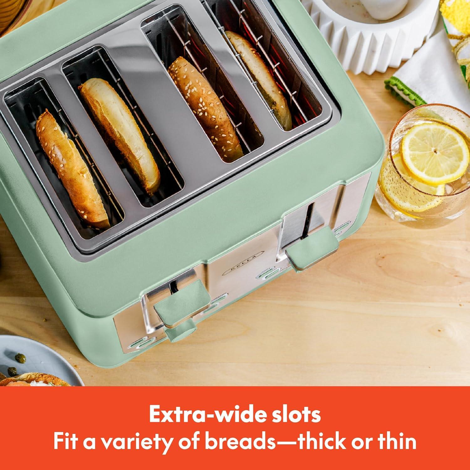 image:imagebella 4 Slice Toaster with Auto Shut Off Extra Wide Slots amp Removable Crumb Tray and Cancel Defrost amp Reheat Function Toast Bread amp Bagel BlackSage