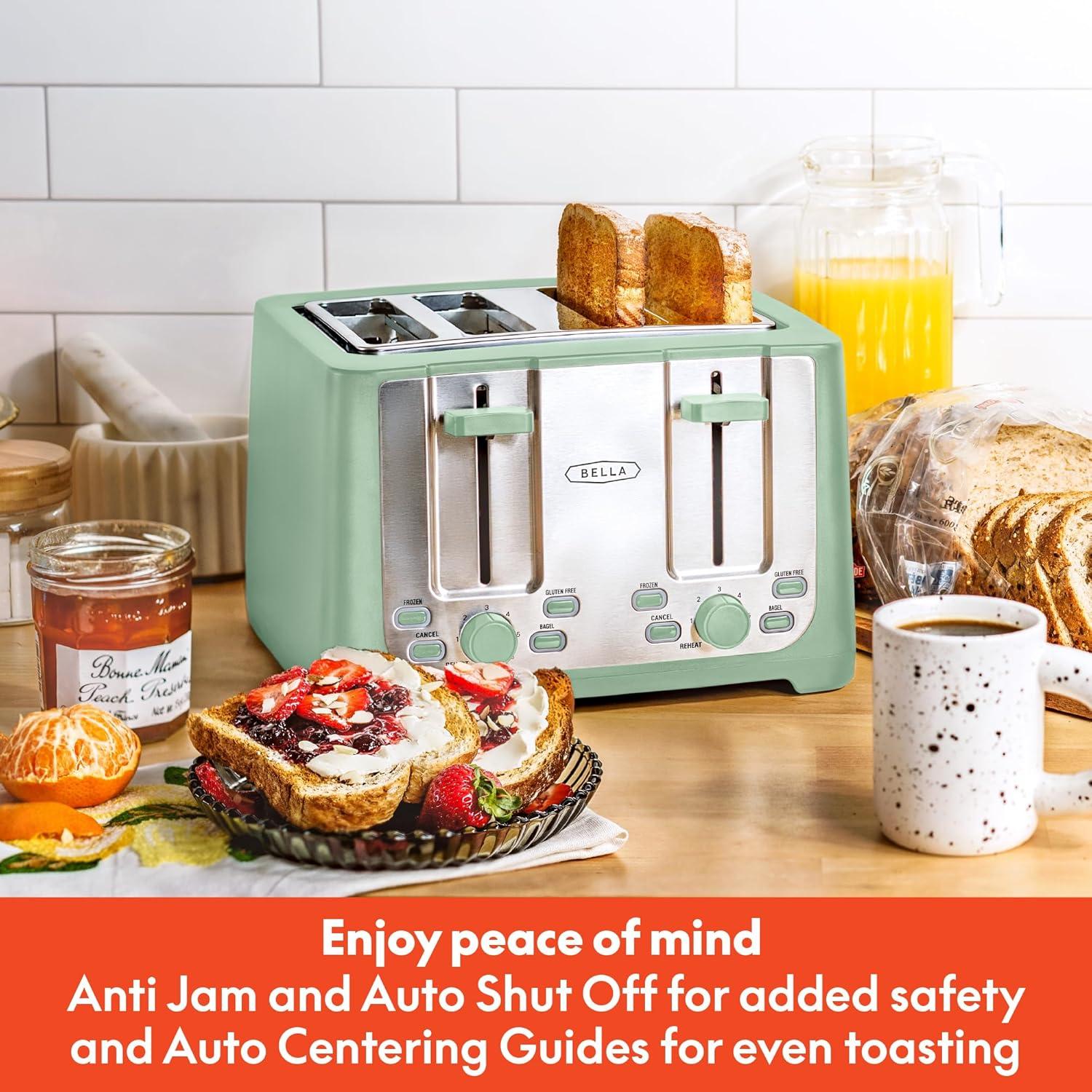 image:imagebella 4 Slice Toaster with Auto Shut Off Extra Wide Slots amp Removable Crumb Tray and Cancel Defrost amp Reheat Function Toast Bread amp Bagel BlackSage