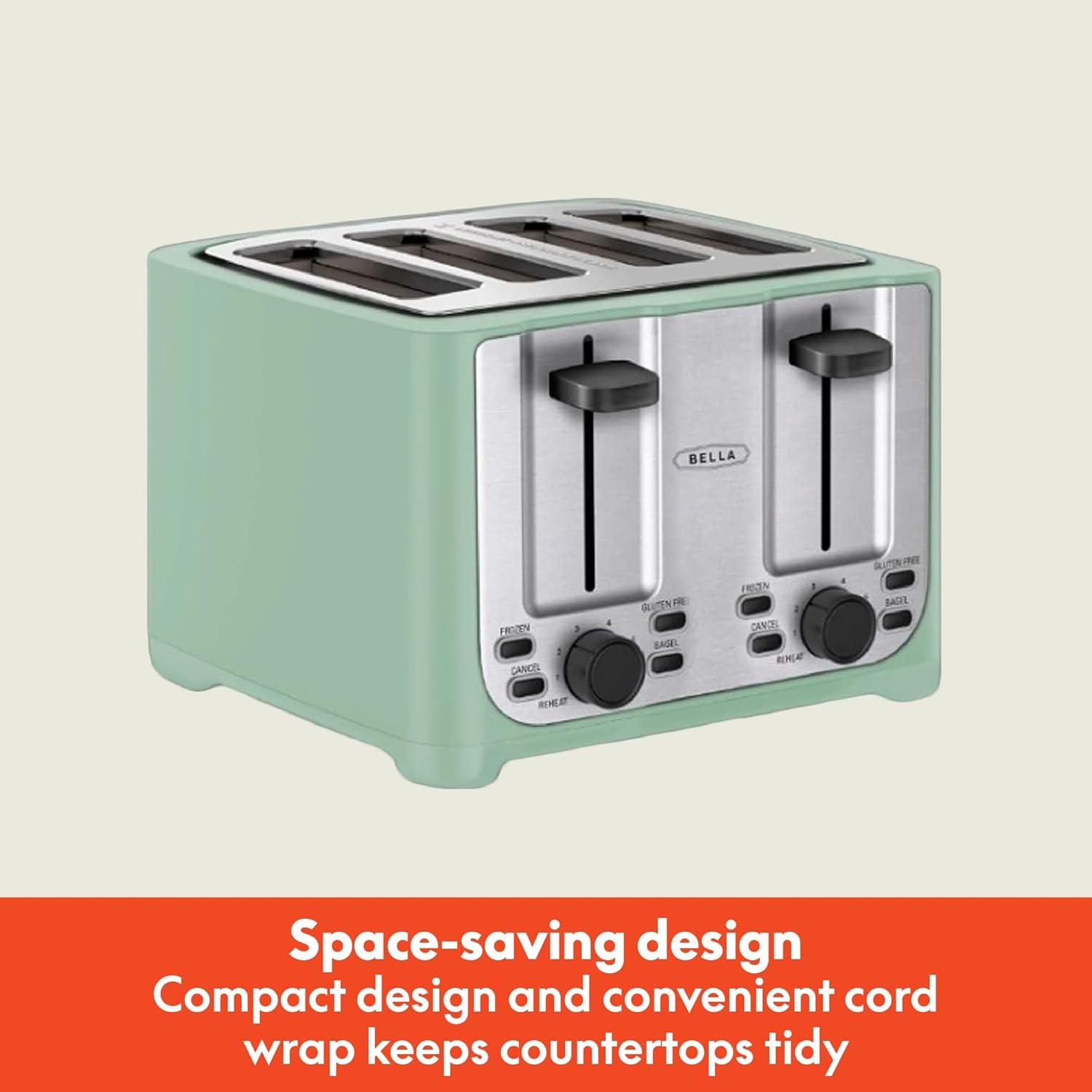 image:imagebella 4 Slice Toaster with Auto Shut Off Extra Wide Slots amp Removable Crumb Tray and Cancel Defrost amp Reheat Function Toast Bread amp Bagel BlackSage