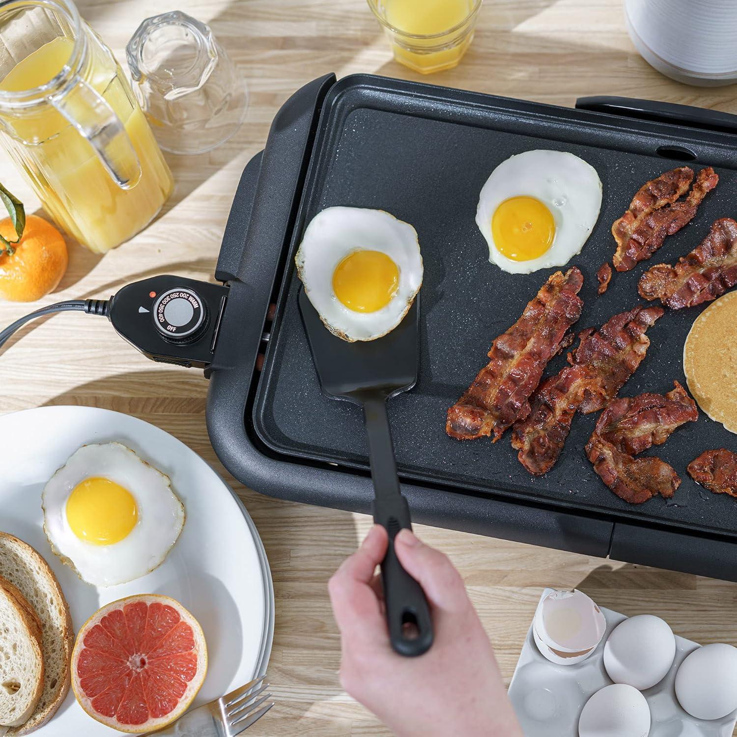 image:imagebella Electric Griddle with Warming Tray Smokeless Indoor Grill Nonstick Surface Adjustable Temperature amp Cooltouch Handles 10 x 18 CopperBlack PFOA amp PTFE Free10 x 18