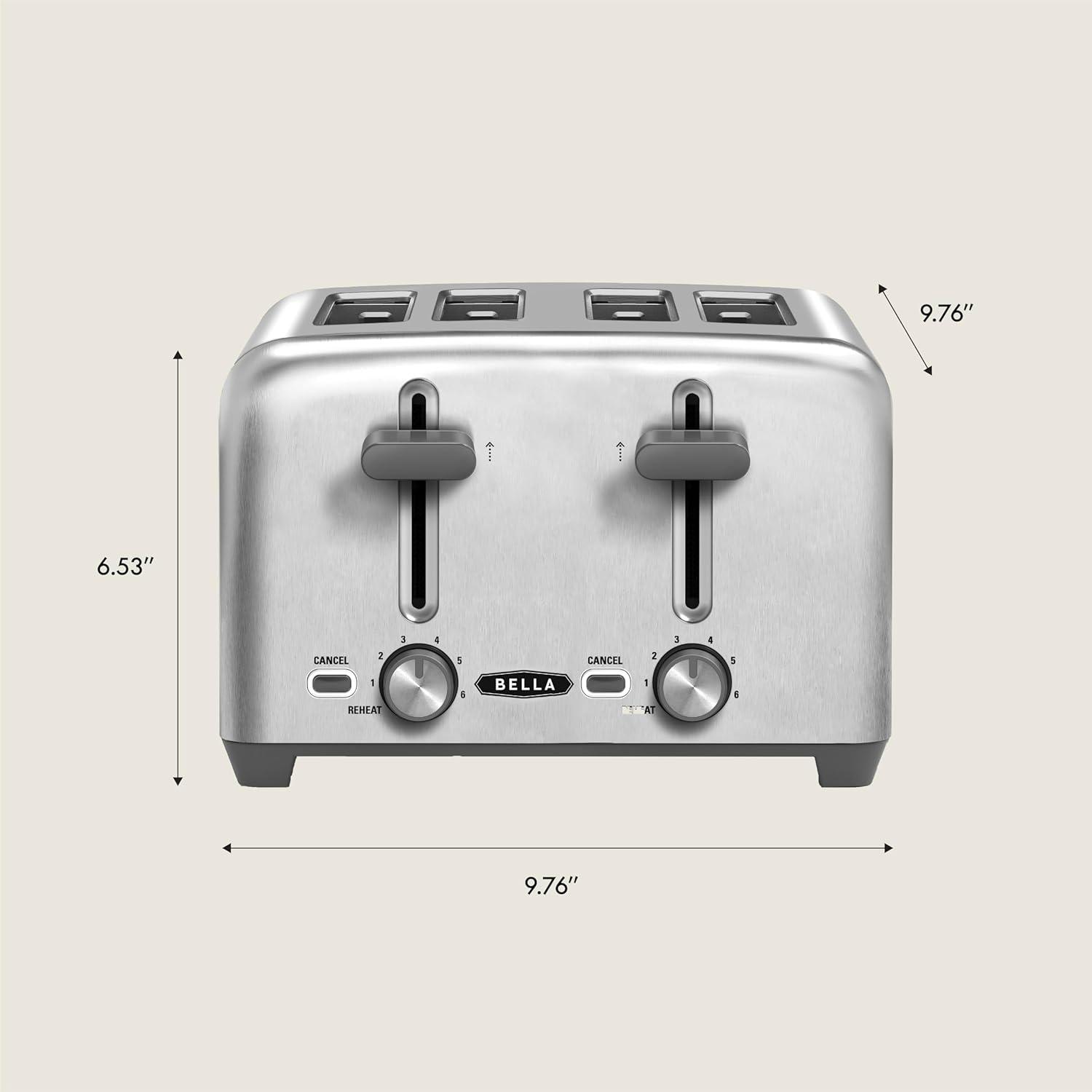 image:imagebella Stainless Steel 2 Slice Toaster with Extra Wide Slots amp Removable Crumb Tray 6 Browning Options Auto Shut Off amp Reheat Function Toast Bread Bagel amp WaffleStainless Steel