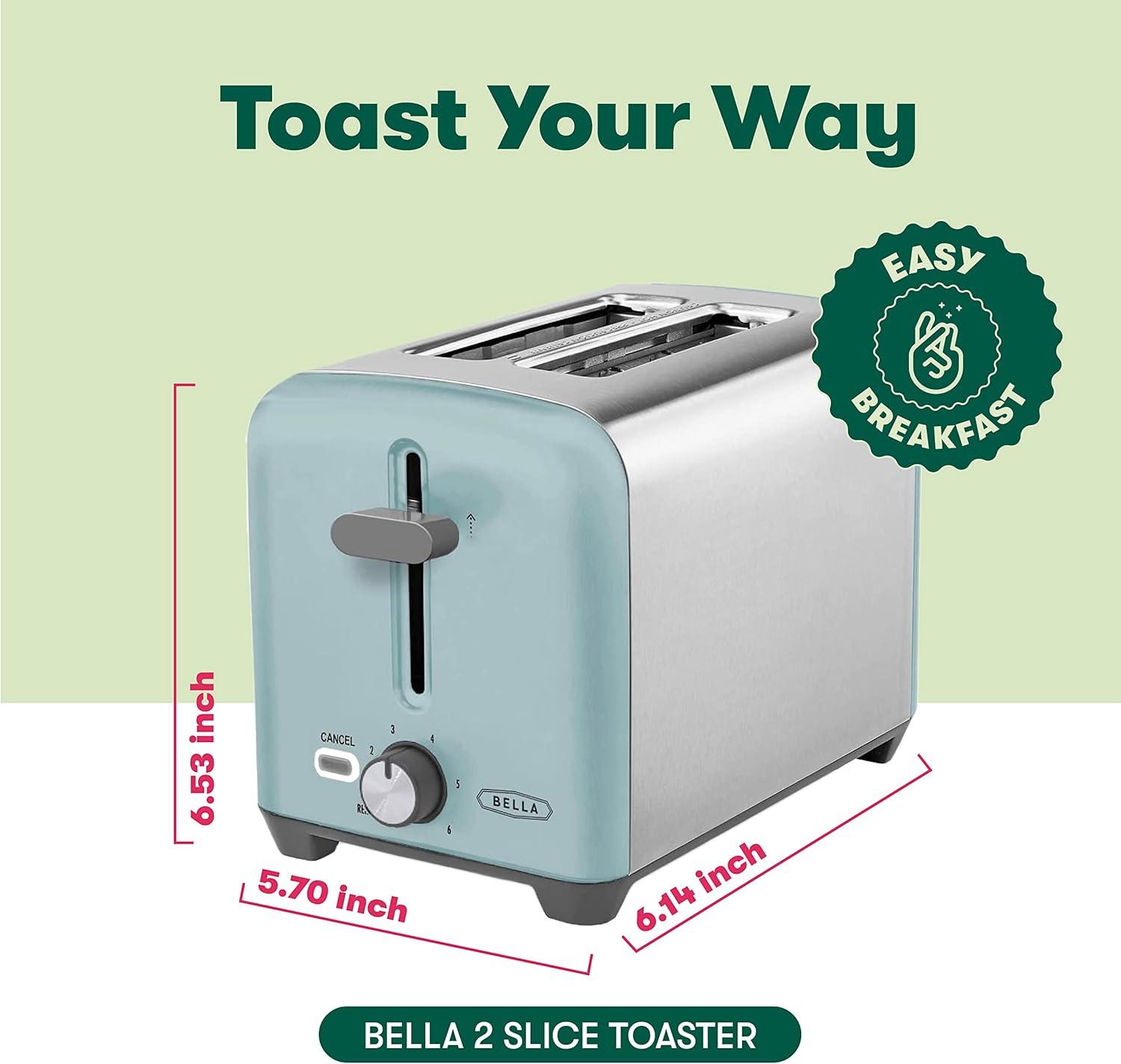 image:imagebella Stainless Steel 2 Slice Toaster with Extra Wide Slots amp Removable Crumb Tray 6 Browning Options Auto Shut Off amp Reheat Function Toast Bread Bagel amp WaffleStainless Steel and Aqua