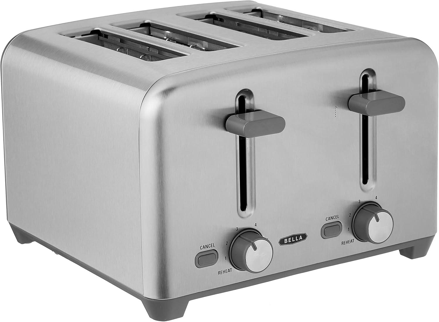 image:imagebella Stainless Steel 2 Slice Toaster with Extra Wide Slots amp Removable Crumb Tray 6 Browning Options Auto Shut Off amp Reheat Function Toast Bread Bagel amp WaffleStainless Steel