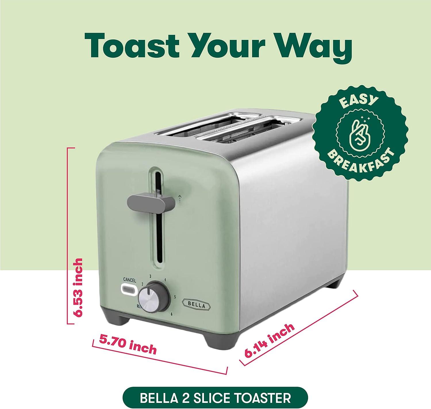 image:imagebella Stainless Steel 2 Slice Toaster with Extra Wide Slots amp Removable Crumb Tray 6 Browning Options Auto Shut Off amp Reheat Function Toast Bread Bagel amp WaffleStainless Steel and Sage