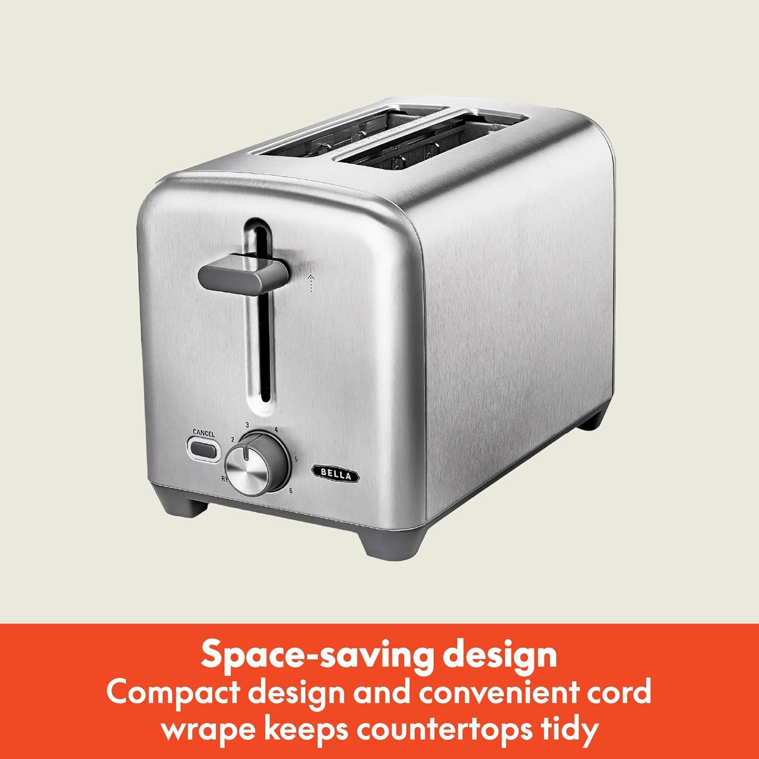 image:imagebella Stainless Steel 2 Slice Toaster with Extra Wide Slots amp Removable Crumb Tray 6 Browning Options Auto Shut Off amp Reheat Function Toast Bread Bagel amp WaffleStainless Steel