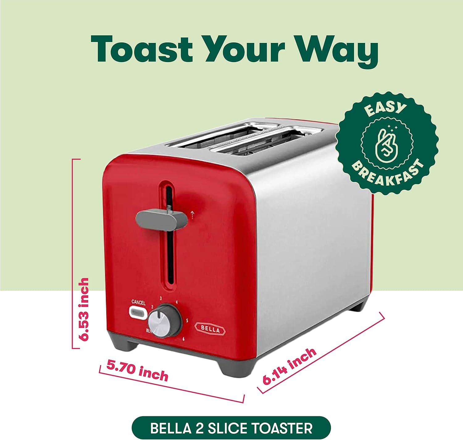 image:imagebella Stainless Steel 2 Slice Toaster with Extra Wide Slots amp Removable Crumb Tray 6 Browning Options Auto Shut Off amp Reheat Function Toast Bread Bagel amp WaffleStainless Steel and Red