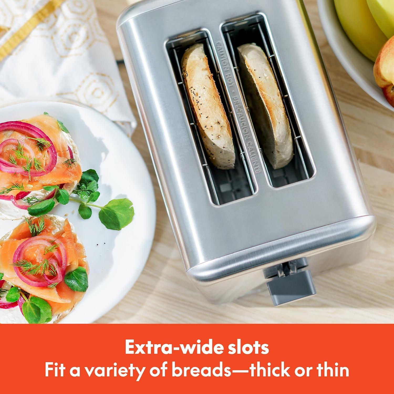 image:imagebella Stainless Steel 2 Slice Toaster with Extra Wide Slots amp Removable Crumb Tray 6 Browning Options Auto Shut Off amp Reheat Function Toast Bread Bagel amp WaffleStainless Steel