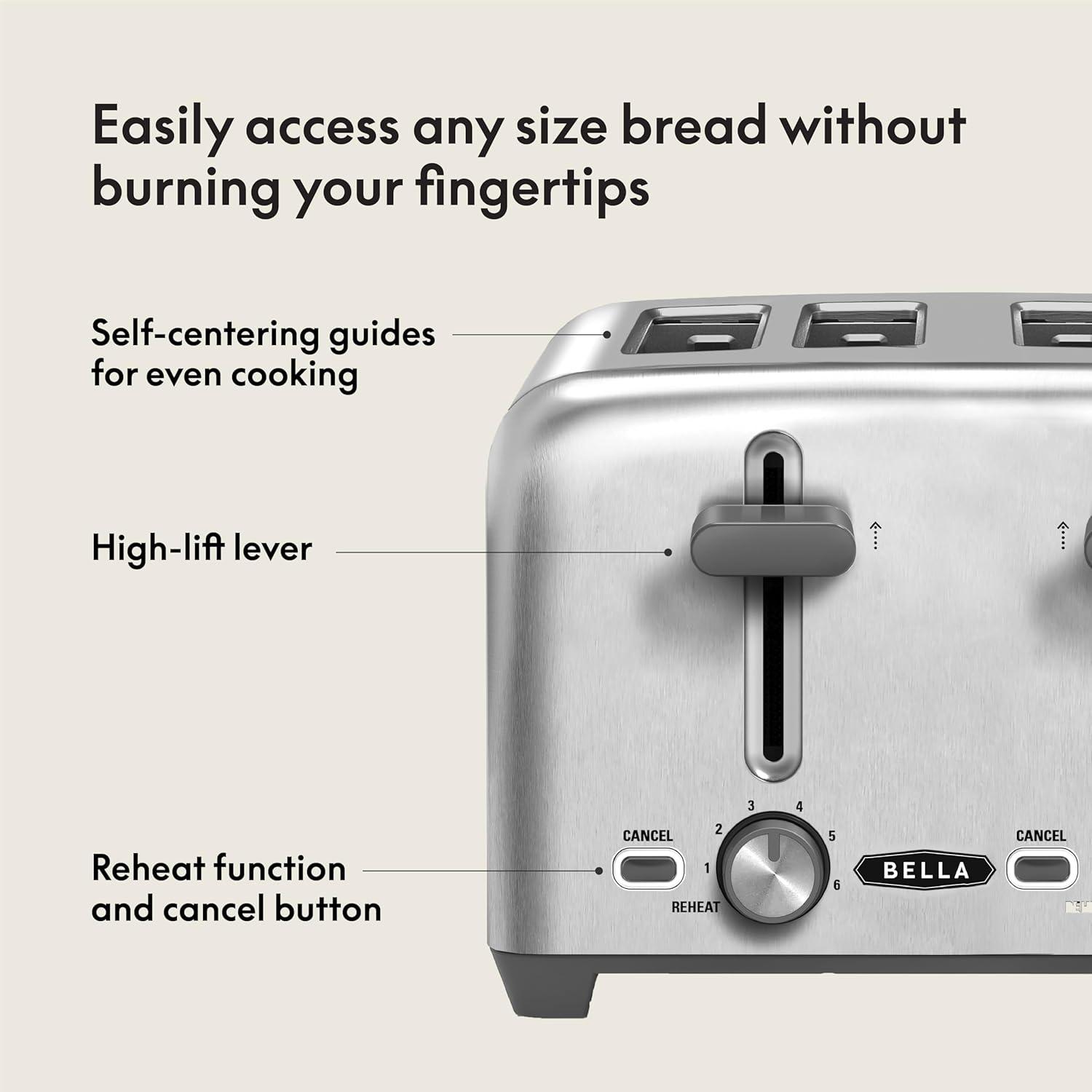image:imagebella Stainless Steel 2 Slice Toaster with Extra Wide Slots amp Removable Crumb Tray 6 Browning Options Auto Shut Off amp Reheat Function Toast Bread Bagel amp WaffleStainless Steel