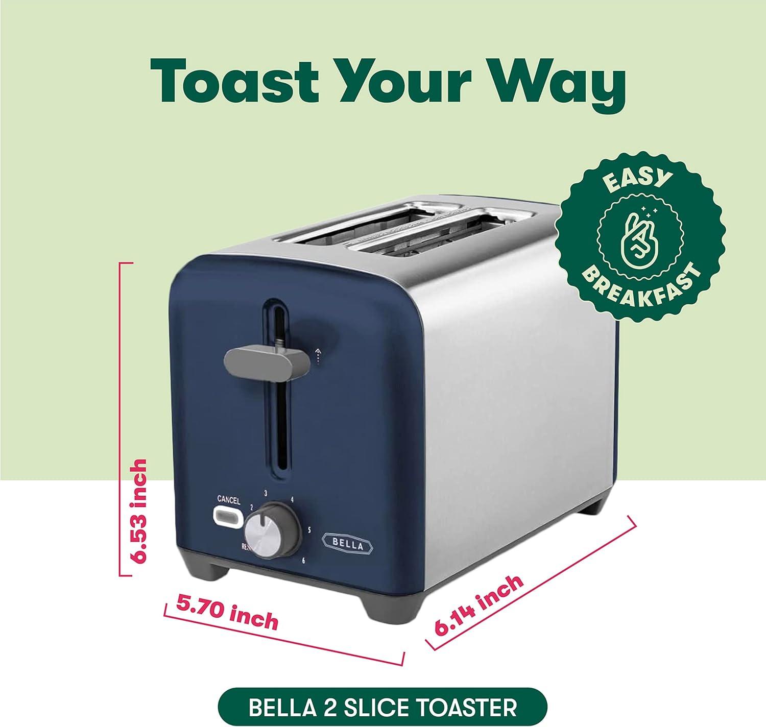 image:imagebella Stainless Steel 2 Slice Toaster with Extra Wide Slots amp Removable Crumb Tray 6 Browning Options Auto Shut Off amp Reheat Function Toast Bread Bagel amp WaffleStainless Steel and Navy