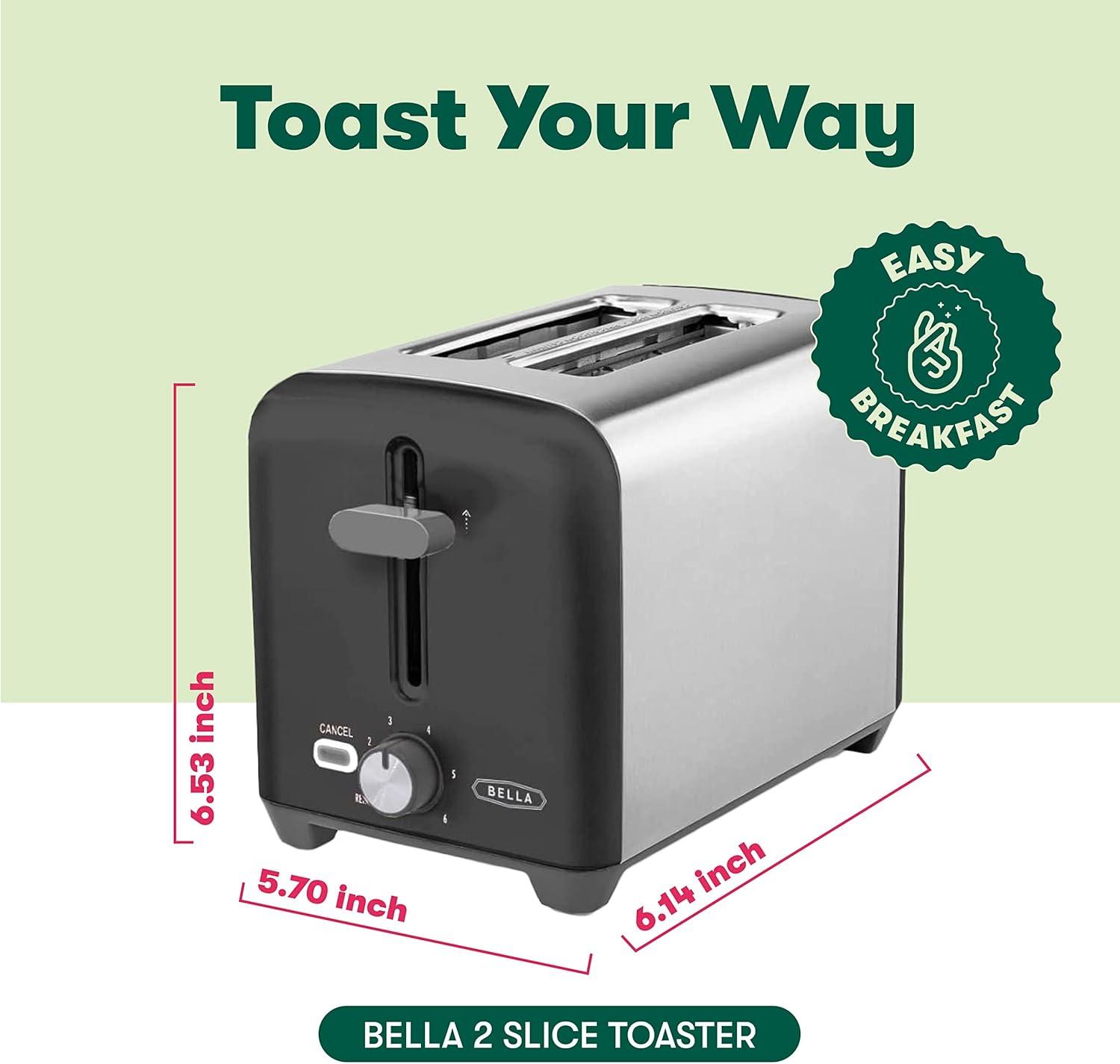 image:imagebella Stainless Steel 2 Slice Toaster with Extra Wide Slots amp Removable Crumb Tray 6 Browning Options Auto Shut Off amp Reheat Function Toast Bread Bagel amp WaffleStainless Steel and Black
