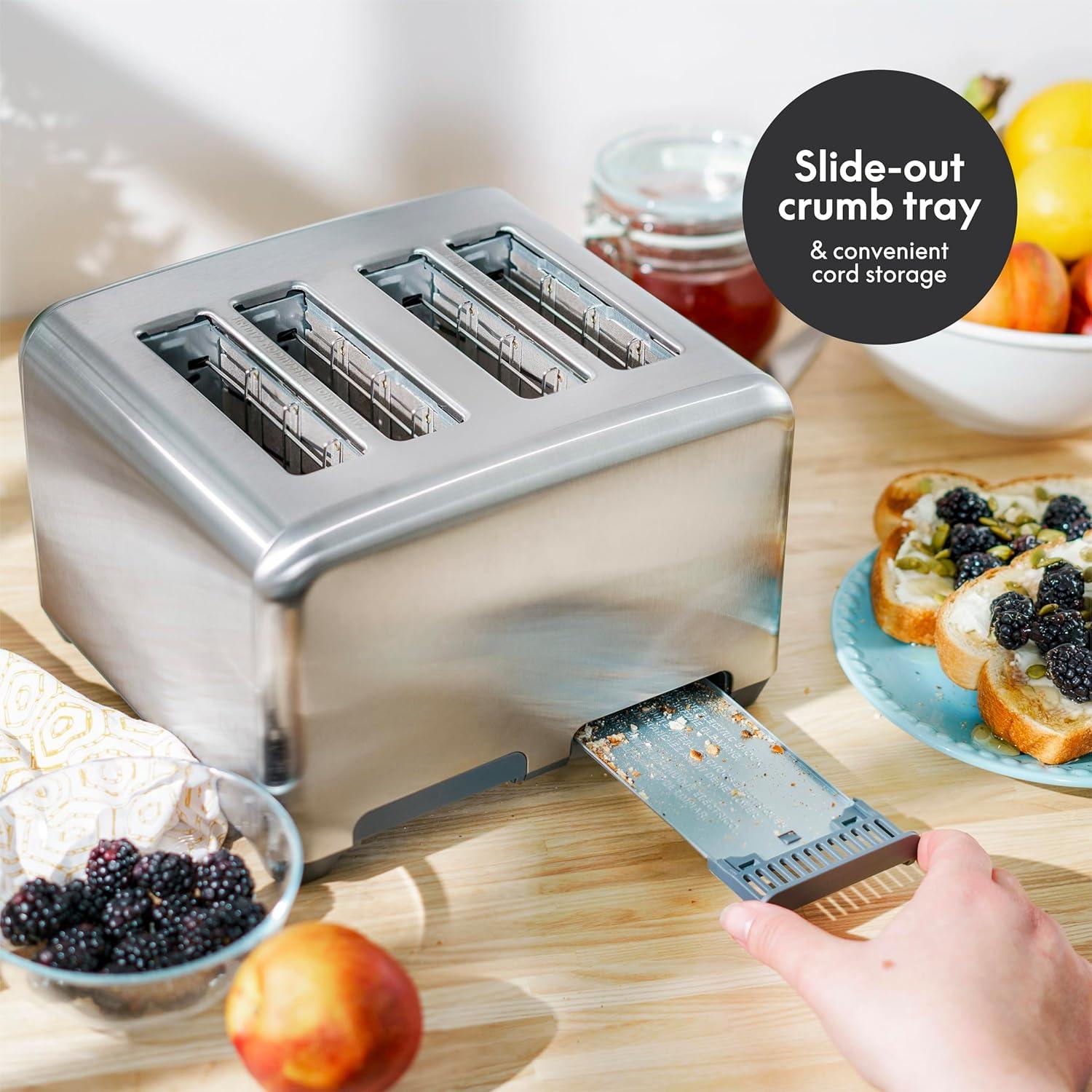 image:imagebella Stainless Steel 2 Slice Toaster with Extra Wide Slots amp Removable Crumb Tray 6 Browning Options Auto Shut Off amp Reheat Function Toast Bread Bagel amp WaffleStainless Steel