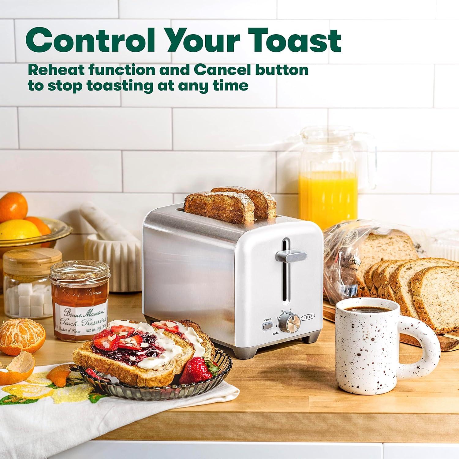 image:imagebella Stainless Steel 2 Slice Toaster with Extra Wide Slots amp Removable Crumb Tray 6 Browning Options Auto Shut Off amp Reheat Function Toast Bread Bagel amp WaffleStainless Steel and White